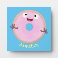 Cute happy pink glazed doughnut cartoon