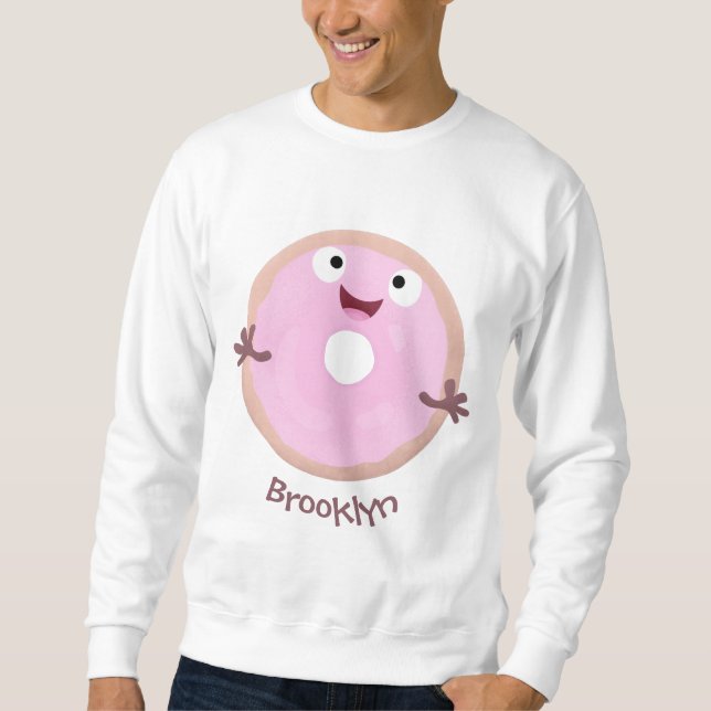 Cute happy pink glazed doughnut cartoon sweatshirt (Front)