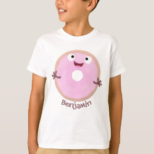 Cute happy pink glazed doughnut cartoon T-Shirt