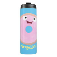 Cute happy pink glazed doughnut cartoon