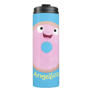 Cute happy pink glazed doughnut cartoon thermal tumbler