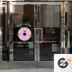 Cute happy pink glazed doughnut cartoon window cling