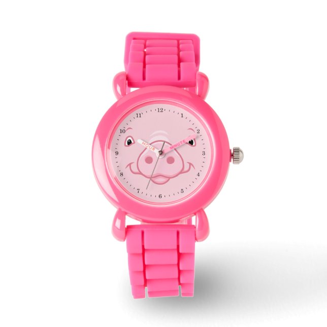 Cute Happy Pink Pig Face Watch (Front)