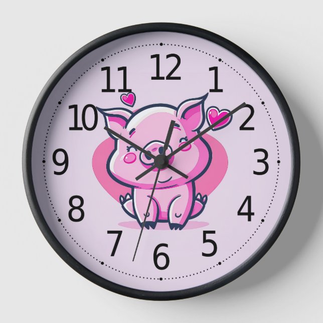 Cute Happy Pink Pig Hearts Valentine Inspired | Clock (Front)