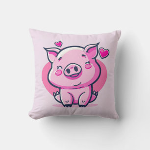 Cute Happy Pink Pig Hearts Valentine Inspired Cushion