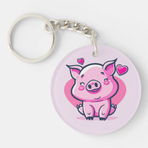 Cute Happy Pink Pig Hearts Valentine Inspired   Key Ring