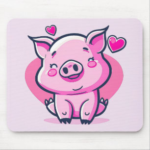 Cute Happy Pink Pig Hearts Valentine Inspired Mouse Mat