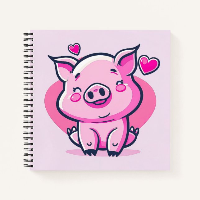 Cute Happy Pink Pig Hearts Valentine Inspired | Notebook (Front)