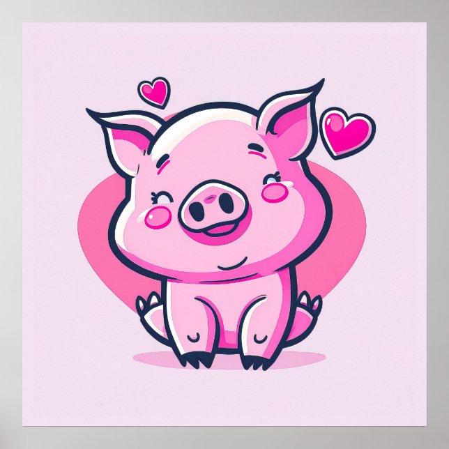 Cute Happy Pink Pig Hearts Valentine Inspired | Poster (Front)