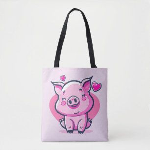Cute Happy Pink Pig Hearts Valentine Inspired   Tote Bag