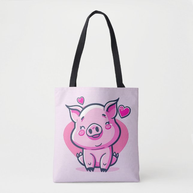 Cute Happy Pink Pig Hearts Valentine Inspired | Tote Bag (Front)