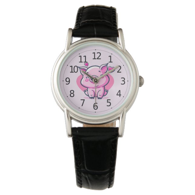 Cute Happy Pink Pig Hearts Valentine Inspired | Watch (Front)