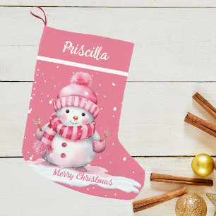 Cute Happy Pink Snow Merry Christmas Small Christmas Stocking