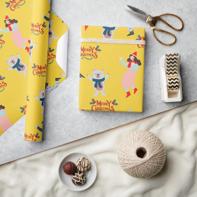 Cute Happy Polar bear Xmas Seamless pattern  Wrapping Paper (Crafts)