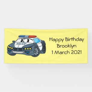 Cute happy police car cartoon illustration banner