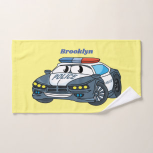 Cute happy police car cartoon illustration bath towel set
