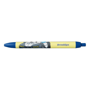 Cute happy police car cartoon illustration black ink pen