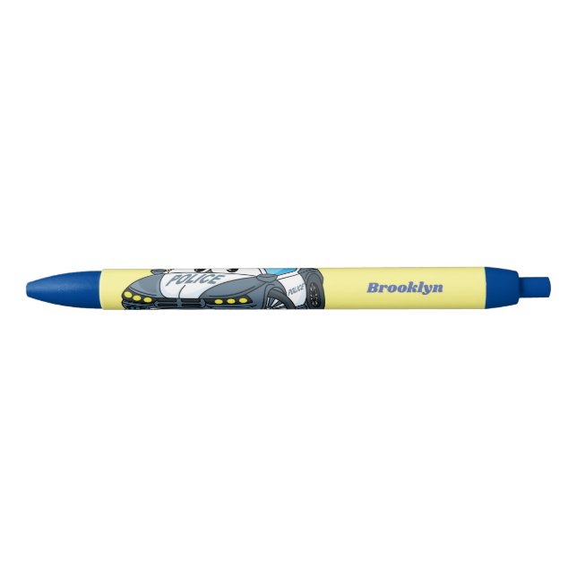 Cute happy police car cartoon illustration black ink pen (Front)