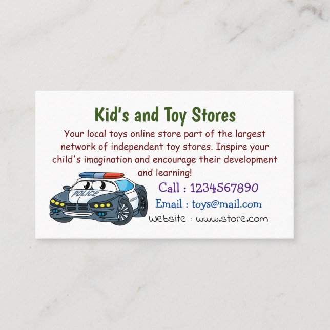 Cute happy police car cartoon illustration business card (Front)