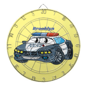 Cute happy police car cartoon illustration dartboard