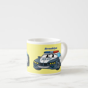 Cute happy police car cartoon illustration espresso cup