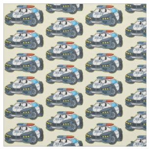 Cute happy police car cartoon illustration fabric