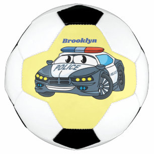 Cute happy police car cartoon illustration football