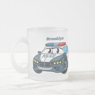 Cute happy police car cartoon illustration frosted glass coffee mug