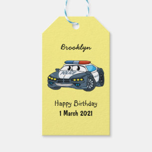 Cute happy police car cartoon illustration gift tags