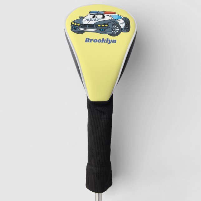 Cute happy police car cartoon illustration golf head cover (Front)