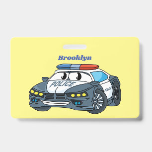 Cute happy police car cartoon illustration ID badge
