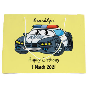 Cute happy police car cartoon illustration large gift bag
