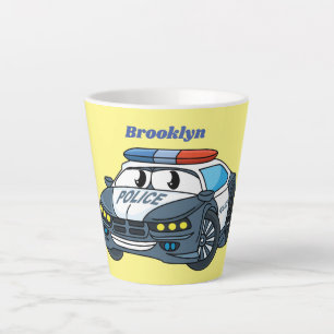 Cute happy police car cartoon illustration latte mug