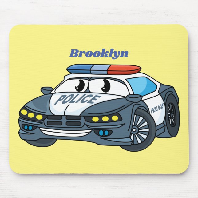 Cute happy police car cartoon illustration mouse mat (Front)