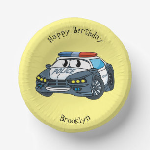 Cute happy police car cartoon illustration paper plate