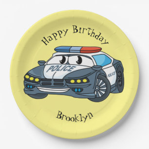 Cute happy police car cartoon illustration paper plate