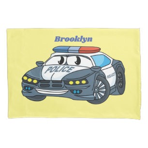 Cute happy police car cartoon illustration pillowcase