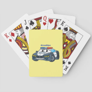 Cute happy police car cartoon illustration playing cards