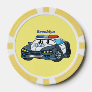 Cute happy police car cartoon illustration poker chips