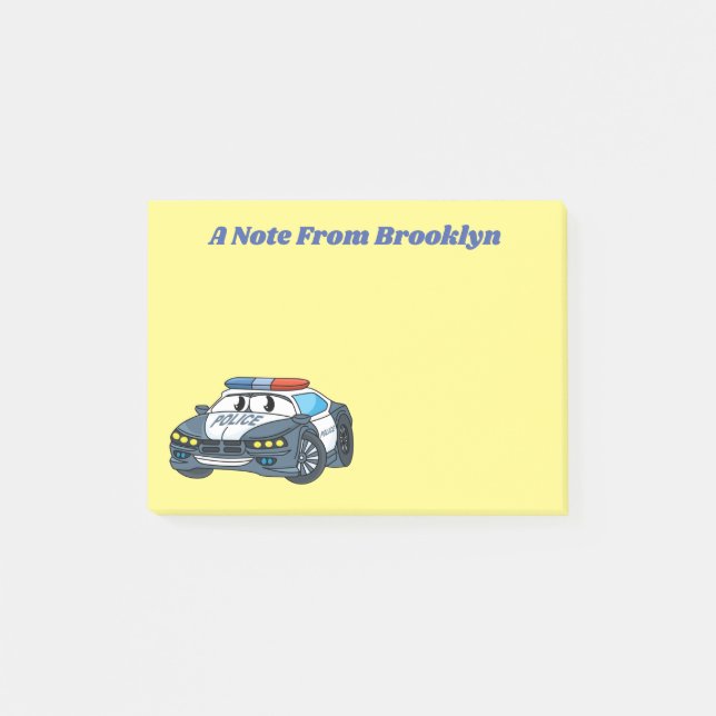Cute happy police car cartoon illustration post-it notes (Front)