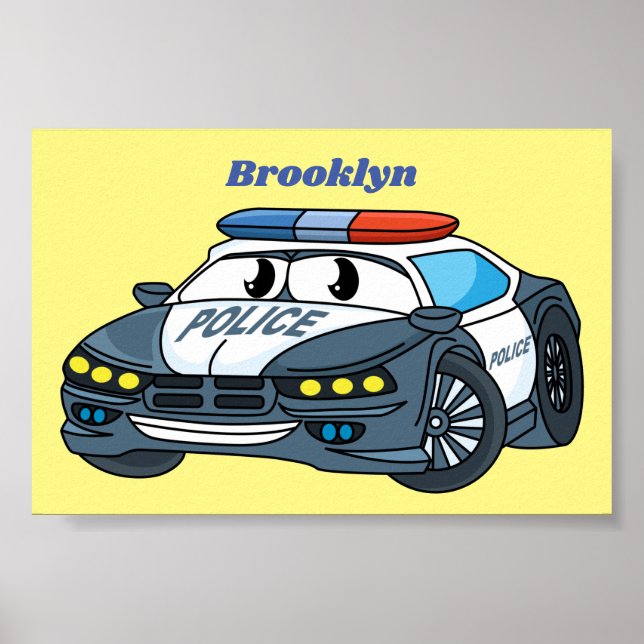 Cute happy police car cartoon illustration poster (Front)