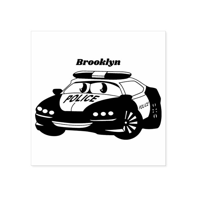 Cute happy police car cartoon illustration rubber stamp (Imprint)