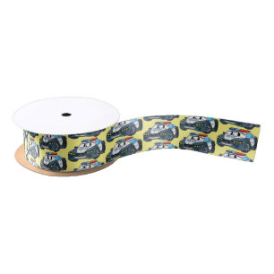 Cute happy police car cartoon illustration satin ribbon