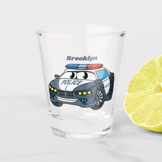 Cute happy police car cartoon illustration shot glass (Front)