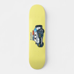 Cute happy police car cartoon illustration skateboard