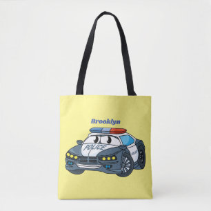 Cute happy police car cartoon illustration tote bag