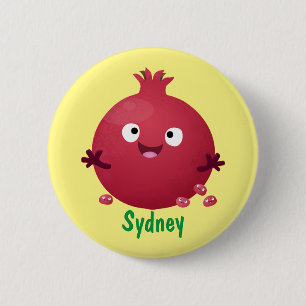 Cute happy pomegranate fruit cartoon 6 cm round badge