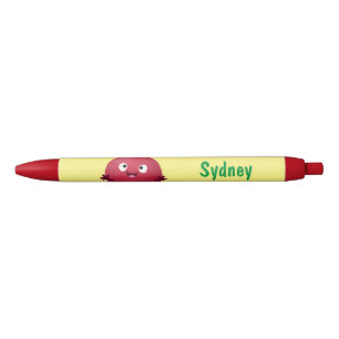 Cute happy pomegranate fruit cartoon black ink pen