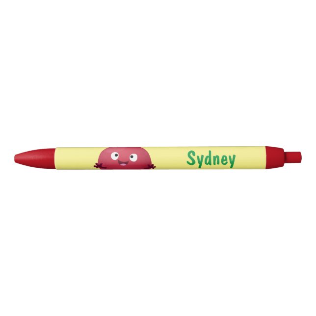 Cute happy pomegranate fruit cartoon black ink pen (Front)