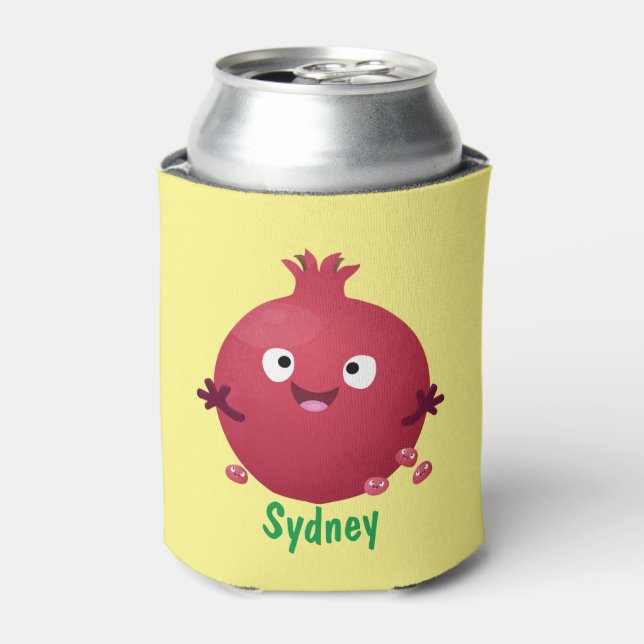 Cute happy pomegranate fruit cartoon can cooler (Can Front)